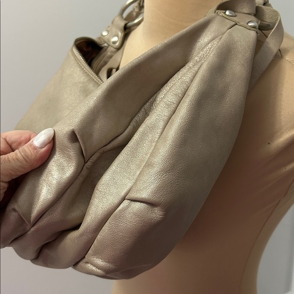 B. Makowsky Taupe Metallic Leather Hobo Bag - Picture 4 of 12